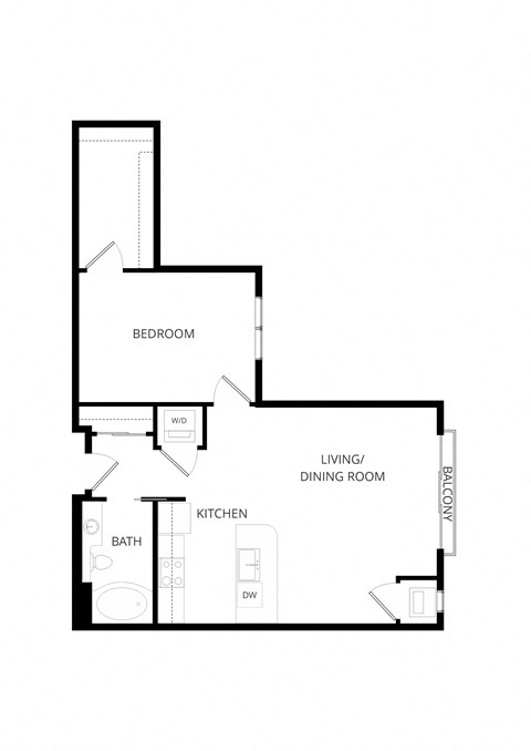 Floor plan for 1 bed, 1 bath, 696 sqft